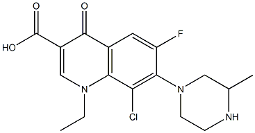 8-Chloro-1-ethyl-6-fluoro-1,4-dihydro-4-oxo-7-(3-methyl-1-piperazinyl)quinoline-3-carboxylic acid 结构式
