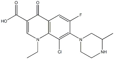 8-Chloro-1-ethyl-6-fluoro-1,4-dihydro-4-oxo-7-(3-methyl-1-piperazinyl)quinoline-3-carboxylic acid,,结构式