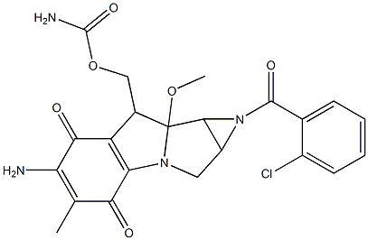 6-アミノ-8-[[(アミノカルボニル)オキシ]メチル]-1-(o-クロロベンゾイル)-1,1a,2,8,8a,8b-ヘキサヒドロ-8a-メトキシ-5-メチルアジリノ[2',3':3,4]ピロロ[1,2-a]インドール-4,7-ジオン 化学構造式