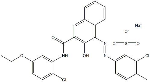 2-Chloro-3-methyl-6-[[3-[[(2-chloro-5-ethoxyphenyl)amino]carbonyl]-2-hydroxy-1-naphtyl]azo]benzenesulfonic acid sodium salt,,结构式