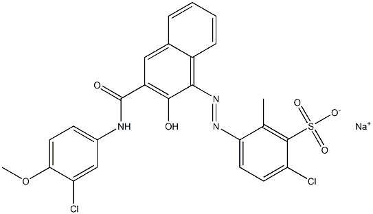 2-Chloro-6-methyl-5-[[3-[[(3-chloro-4-methoxyphenyl)amino]carbonyl]-2-hydroxy-1-naphtyl]azo]benzenesulfonic acid sodium salt Struktur