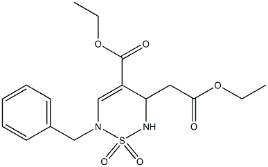 (2-Benzyl-4-ethoxycarbonyl-5,6-dihydro-2H-1,2,6-thiadiazine 1,1-dioxide)-5-ylacetic acid ethyl ester Struktur