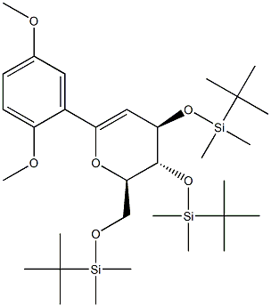 (4R,5R,6R)-5,6-ジヒドロ-2-(2,5-ジメトキシフェニル)-4,5-ビス(tert-ブチルジメチルシリルオキシ)-6-(tert-ブチルジメチルシリルオキシメチル)-4H-ピラン 化学構造式