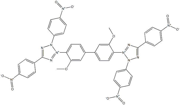 3,3'-(3,3'-ジメトキシ-1,1'-ビフェニル-4,4'-ジイル)ビス[2,5-ビス(p-ニトロフェニル)-2H-テトラゾール-3-イウム] 化学構造式