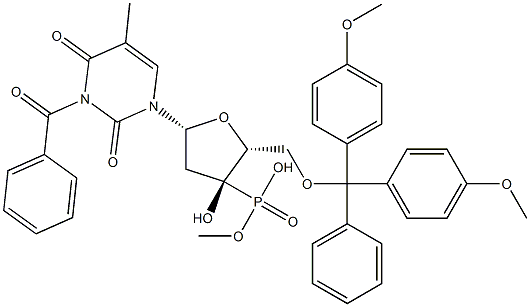 5'-O-[Bis(4-methoxyphenyl)(phenyl)methyl]-3-benzoylthymidine 3'-phosphonic acid methyl ester,,结构式