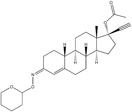 (17R)-17-(Acetyloxy)-19-norpregn-4-en-20-yn-3-one O-(tetrahydro-2H-pyran-2-yl)oxime Struktur