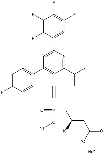 (3R)-4-[[[4-(4-フルオロフェニル)-2-イソプロピル-6-(2,3,4,5-テトラフルオロフェニル)-3-ピリジニル]エチニル]ソジオオキシホスフィニル]-3-ヒドロキシ酪酸ナトリウム 化学構造式