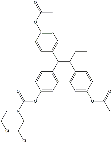 N,N-ビス(2-クロロエチル)カルバミド酸4-[(Z)-1-(4-アセチルオキシフェニル)-2-(4-アセチルオキシフェニル)-1-ブテニル]フェニル 化学構造式