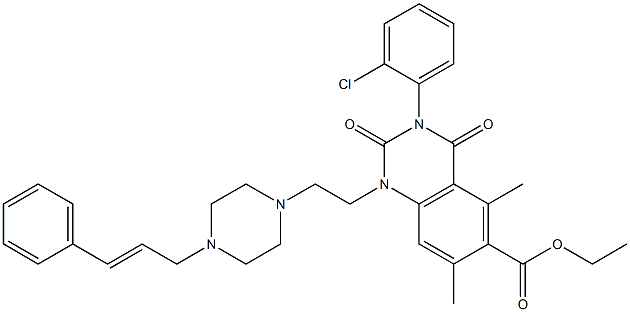 1,2,3,4-Tetrahydro-3-(2-chlorophenyl)-1-[2-[4-(3-phenyl-2-propenyl)-1-piperazinyl]ethyl]-5,7-dimethyl-2,4-dioxoquinazoline-6-carboxylic acid ethyl ester,,结构式