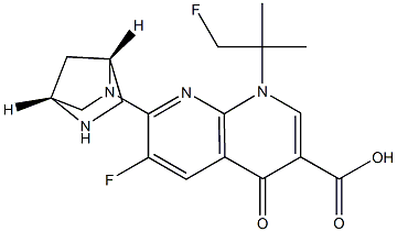 6-Fluoro-1-(2-fluoro-1,1-dimethylethyl)-7-[(1R,4R)-2,5-diazabicyclo[2.2.1]heptan-2-yl]-1,4-dihydro-4-oxo-1,8-naphthyridine-3-carboxylic acid,,结构式