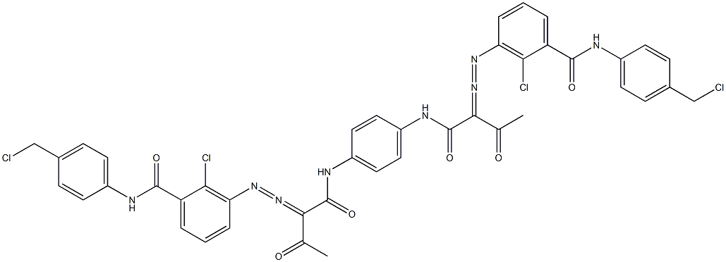3,3'-[1,4-フェニレンビス[イミノカルボニル(アセチルメチレン)アゾ]]ビス[N-[4-(クロロメチル)フェニル]-2-クロロベンズアミド] 化学構造式
