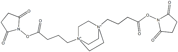 1,4-Bis[3-(2,5-dioxopyrrolidin-1-yloxycarbonyl)propyl]-1,4-diazoniabicyclo[2.2.2]octane 结构式
