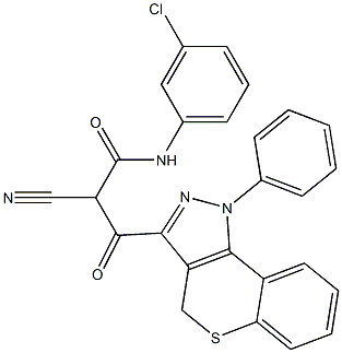 N-(3-Chlorophenyl)-3-[[1-phenyl-1,4-dihydro-[1]benzothiopyrano[4,3-c]pyrazol]-3-yl]-2-cyano-3-oxopropanamide Struktur