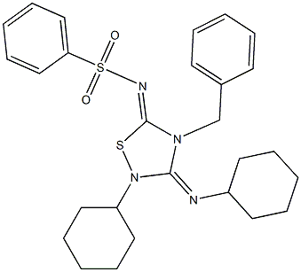 2-Cyclohexyl-3-cyclohexylimino-4-benzyl-5-phenylsulfonylimino-1,2,4-thiadiazolidine,,结构式