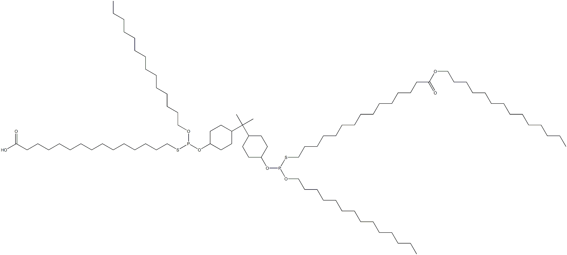 15,15'-[[Isopropylidenebis(4,1-cyclohexanediyloxy)]bis[(tetradecyloxy)phosphinediylthio]]bis(pentadecanoic acid tetradecyl) ester Structure