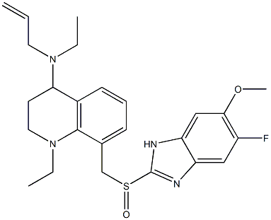 1-エチル-1,2,3,4-テトラヒドロ-4-(N-エチル-2-プロペニルアミノ)-8-(5-フルオロ-6-メトキシ-1H-ベンゾイミダゾール-2-イルスルフィニルメチル)キノリン 化学構造式