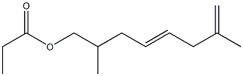 プロピオン酸2,7-ジメチル-4,7-オクタジエニル 化学構造式