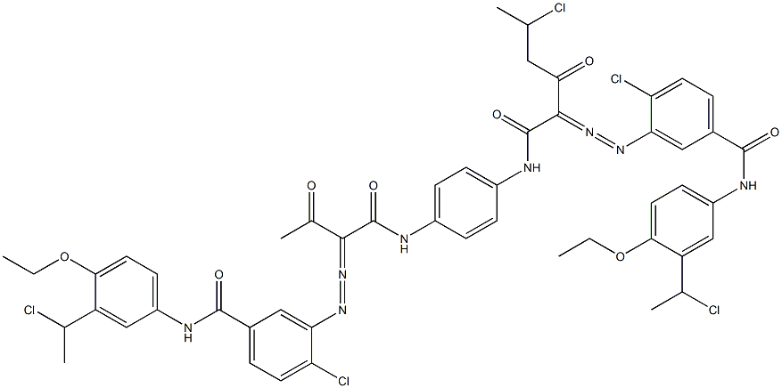3,3'-[2-(1-Chloroethyl)-1,4-phenylenebis[iminocarbonyl(acetylmethylene)azo]]bis[N-[3-(1-chloroethyl)-4-ethoxyphenyl]-4-chlorobenzamide] Structure