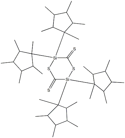 2,2,5,5-Tetrakis(1,2,3,4,5-pentamethylcyclopentyl)-1,4-dithia-2,5-disilacyclohexane-3,6-dithione Struktur