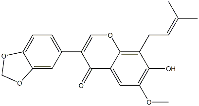 7-Hydroxy-6-methoxy-8-(3-methyl-2-butenyl)-3-(3,4-methylenedioxyphenyl)-4H-1-benzopyran-4-one Structure