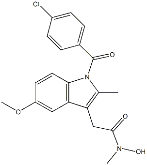 [1-(4-クロロベンゾイル)-2-メチル-5-メトキシ-1H-インドール-3-イル]-N-メチルアセトヒドロキサム酸 化学構造式