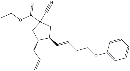 (3R,4R)-4-アリル-1-シアノ-3-(4-フェノキシ-1-ブテニル)シクロペンタン-1-カルボン酸エチル 化学構造式