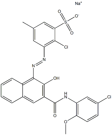 2-Chloro-5-methyl-3-[[3-[[(3-chloro-6-methoxyphenyl)amino]carbonyl]-2-hydroxy-1-naphtyl]azo]benzenesulfonic acid sodium salt Struktur