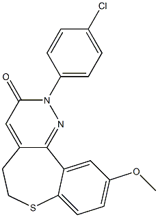 10-Methoxy-2-(4-chlorophenyl)-5,6-dihydro[1]benzothiepino[5,4-c]pyridazin-3(2H)-one,,结构式