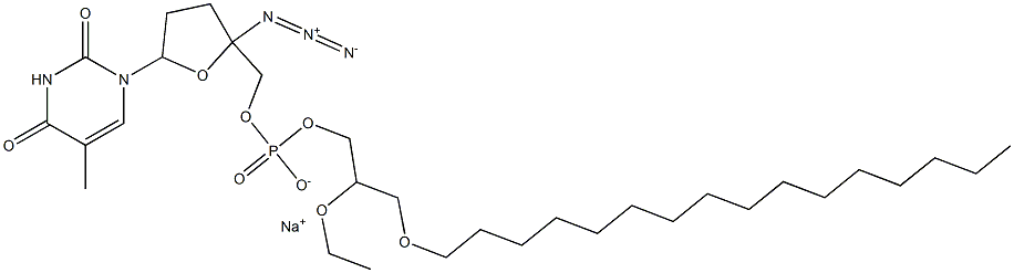 [[[2-Azidotetrahydro-5-[(1,2,3,4-tetrahydro-5-methyl-2,4-dioxopyrimidin)-1-yl]furan]-2-yl]methoxy](2-ethoxy-3-hexadecyloxypropoxy)phosphinic acid sodium salt,,结构式