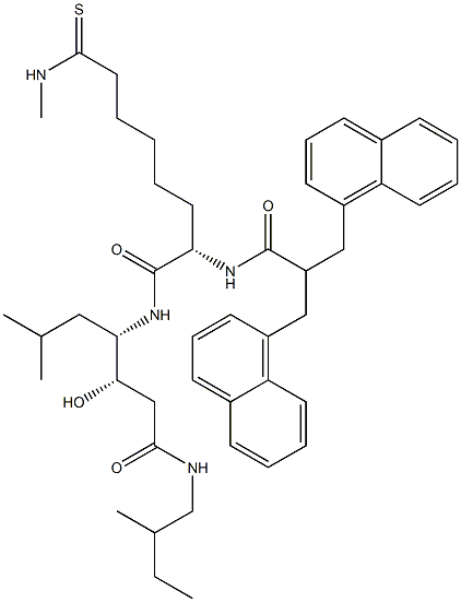 (3S,4S)-4-[(S)-2-[2,2-Bis(1-naphthalenylmethyl)-1-oxoethylamino]-7-[methylamino(thiocarbonyl)]heptanoylamino]-3-hydroxy-6-methyl-N-(2-methylbutyl)heptanamide 结构式