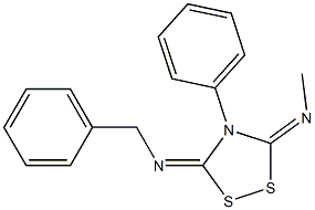 3-Benzylimino-5-methylimino-4-phenyl-1,2,4-dithiazolidine Struktur