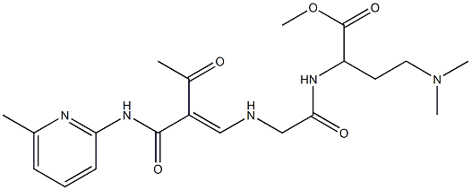 4-(Dimethylamino)-2-[2-[[2-acetyl-3-[(6-methyl-2-pyridinyl)amino]-3-oxo-1-propenyl]amino]acetylamino]butanoic acid methyl ester Struktur