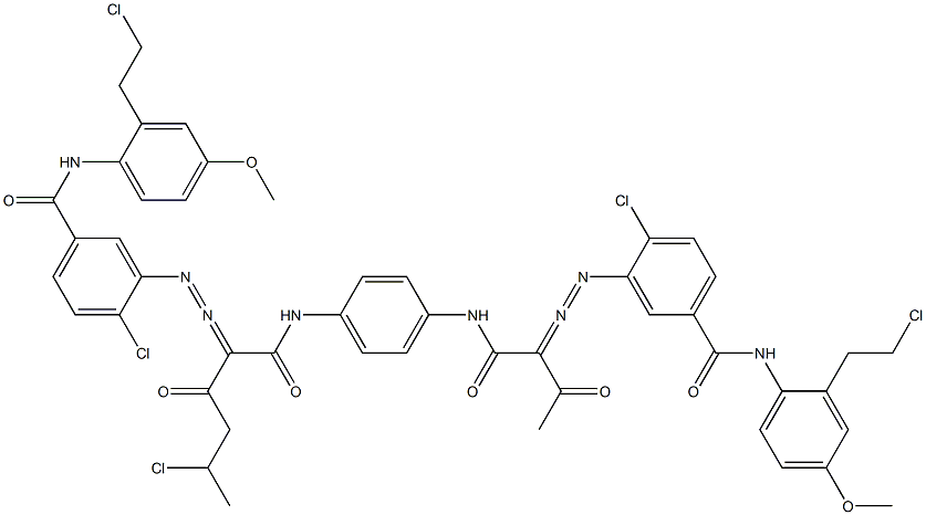 3,3'-[2-(1-クロロエチル)-1,4-フェニレンビス[イミノカルボニル(アセチルメチレン)アゾ]]ビス[N-[2-(2-クロロエチル)-4-メトキシフェニル]-4-クロロベンズアミド] 化学構造式