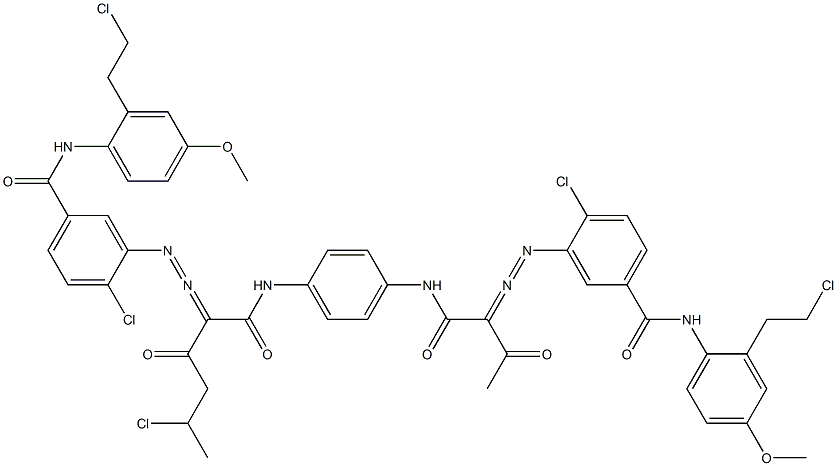 3,3'-[2-(1-Chloroethyl)-1,4-phenylenebis[iminocarbonyl(acetylmethylene)azo]]bis[N-[2-(2-chloroethyl)-4-methoxyphenyl]-4-chlorobenzamide] 结构式