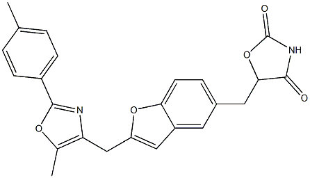 5-[[2-[[5-Methyl-2-(4-methylphenyl)-4-oxazolyl]methyl]benzofuran-5-yl]methyl]oxazolidine-2,4-dione 结构式