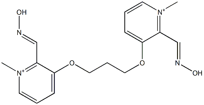 3,3'-[(プロパン-1,3-ジイル)ビスオキシ]ビス[2-[(ヒドロキシイミノ)メチル]-1-メチルピリジニウム] 化学構造式