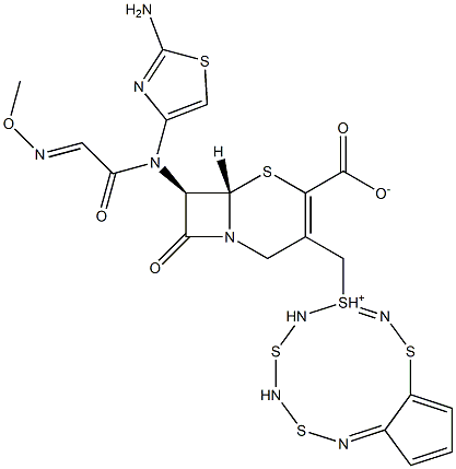 (7R)-7-[(2-アミノ-4-チアゾリル)(メトキシイミノ)アセチルアミノ]-3-[[[(5,6-ジヒドロ-4H-シクロペンタチアゾール)-3-イウム]-3-イル]メチル]セファム-3-エン-4-カルボン酸 化学構造式