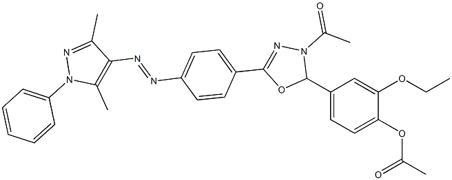 4-Acetyl-5-(4-acetoxy-3-ethoxyphenyl)-4,5-dihydro-2-[4-[(3,5-dimethyl-1-phenyl-1H-pyrazol-4-yl)azo]phenyl]-1,3,4-oxadiazole,,结构式