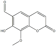 2-オキソ-7-ヒドロキシ-8-メトキシ-2H-1-ベンゾピラン-6-カルボアルデヒド 化学構造式