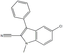 5-Chloro-1-methyl-3-phenyl-1H-indole-2-carbonitrile,,结构式