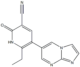 6-[(1,2-ジヒドロ-2-オキソ-3-シアノ-6-エチルピリジン)-5-イル]イミダゾ[1,2-a]ピリミジン 化学構造式