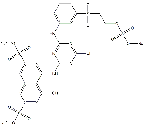 5-[4-クロロ-6-[m-[2-(ソジオオキシスルホニルオキシ)エチルスルホニル]アニリノ]-1,3,5-トリアジン-2-イルアミノ]-4-ヒドロキシ-2,7-ナフタレンジスルホン酸二ナトリウム 化学構造式