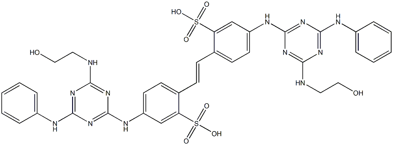 4,4'-Bis[4-anilino-6-(2-hydroxyethylamino)-1,3,5-triazin-2-ylamino]-2,2'-stilbenedisulfonic acid,,结构式