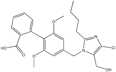 4'-[(4-クロロ-2-ブチル-5-ヒドロキシメチル-1H-イミダゾール-1-イル)メチル]-2',6'-ジメトキシ-1,1'-ビフェニル-2-カルボン酸 化学構造式