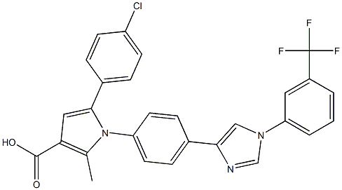 2-Methyl-5-(4-chlorophenyl)-1-[4-[1-[3-(trifluoromethyl)phenyl]-1H-imidazol-4-yl]phenyl]-1H-pyrrole-3-carboxylic acid,,结构式