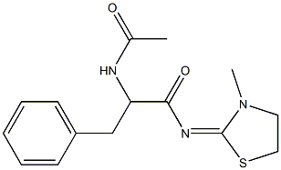2-アセチルアミノ-3-フェニル-N-(3-メチルチアゾリジン-2-イリデン)プロピオンアミド 化学構造式