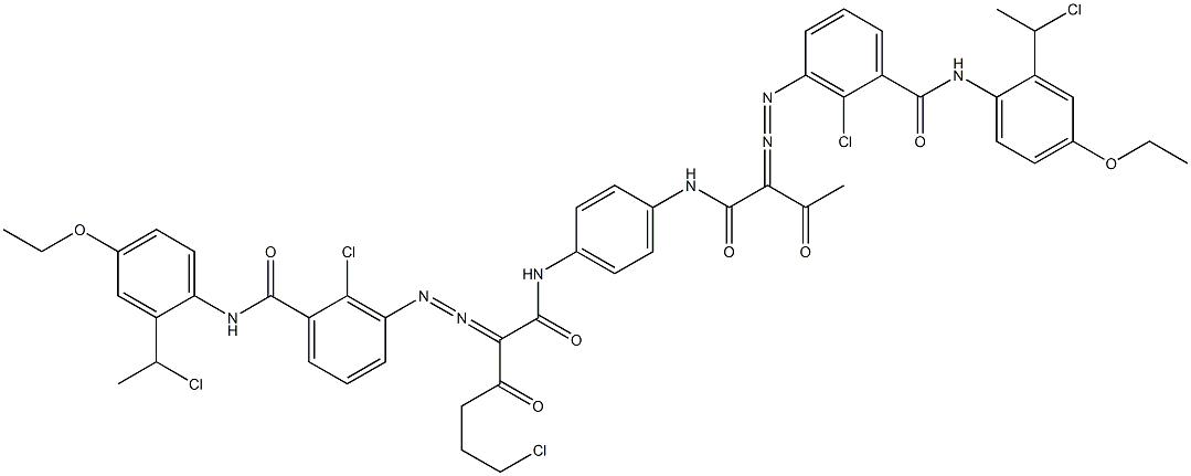 3,3'-[2-(2-Chloroethyl)-1,4-phenylenebis[iminocarbonyl(acetylmethylene)azo]]bis[N-[2-(1-chloroethyl)-4-ethoxyphenyl]-2-chlorobenzamide],,结构式