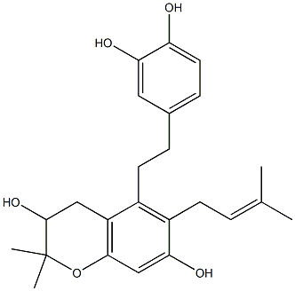 5-(3,4-Dihydroxyphenethyl)-2,2-dimethyl-6-(3-methyl-2-butenyl)chroman-3,7-diol Struktur