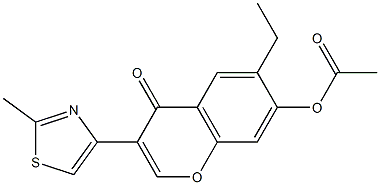 6-エチル-7-ヒドロキシ-3-(2-メチルチアゾール-4-イル)クロモンアセタート 化学構造式