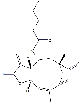 (3aR,4R,6R,10Z,11aR)-3a,5,6,11a-テトラヒドロ-6,10-ジメチル-3-メチレン-4-(4-メチルペンタノイルオキシ)-6,9-エポキシシクロデカ[b]フラン-2,7(3H,4H)-ジオン 化学構造式